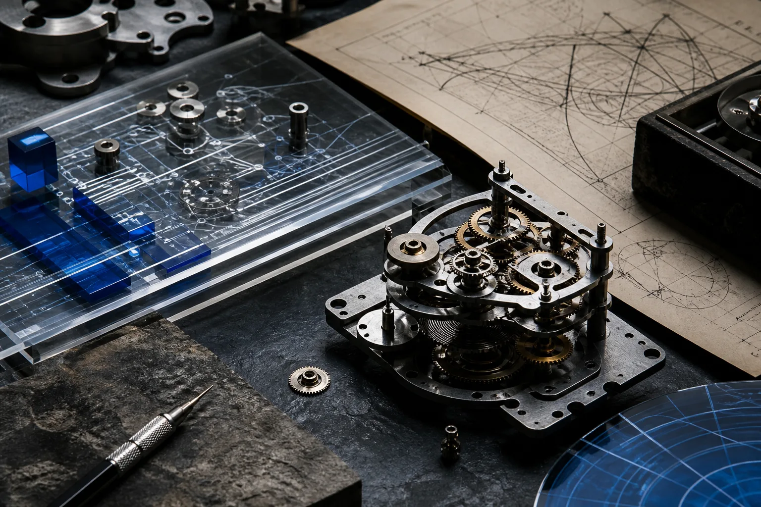 A precise mechanical system beside layered technical materials